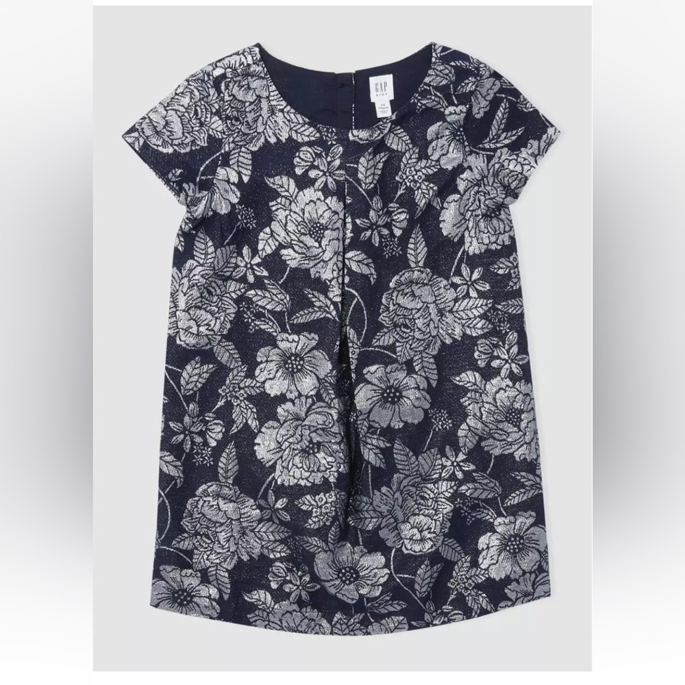Gap Girls Navy & Silver Jacquard Cap Sleeve Dress Size Small